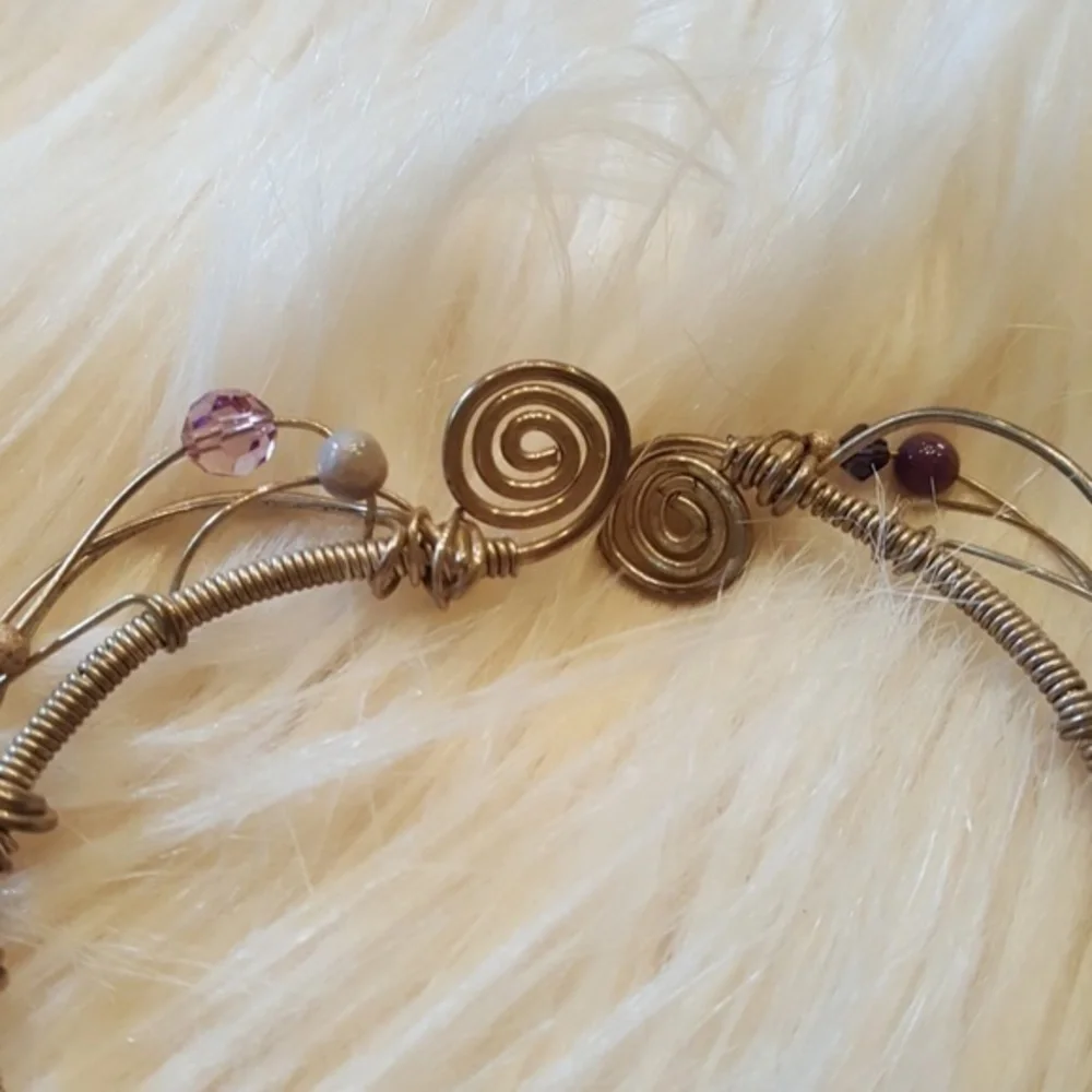 HANDMADE PURPLE WIRE WRAPPED‎ SILVER  BRACELET Large Amethyst Stone